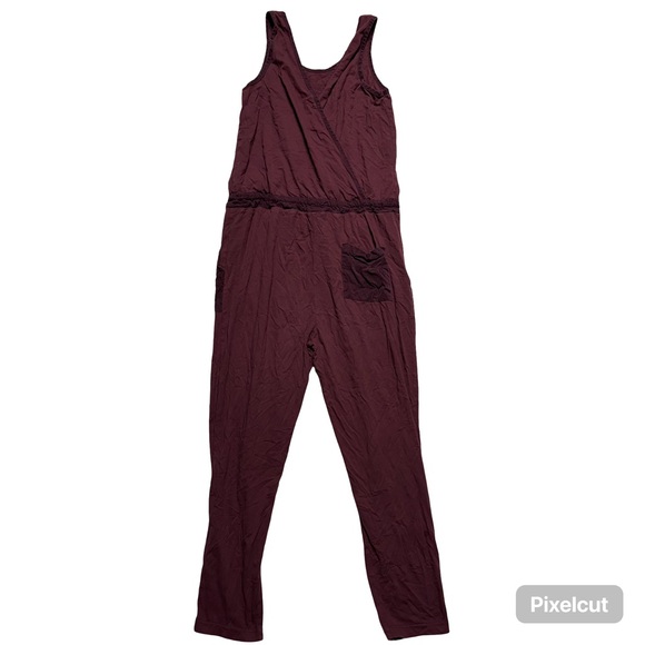 Anthropologie T.La Gemistus CrossBack Jumpsuit Romper Size S Burgundy Sleeveless - Picture 3 of 9